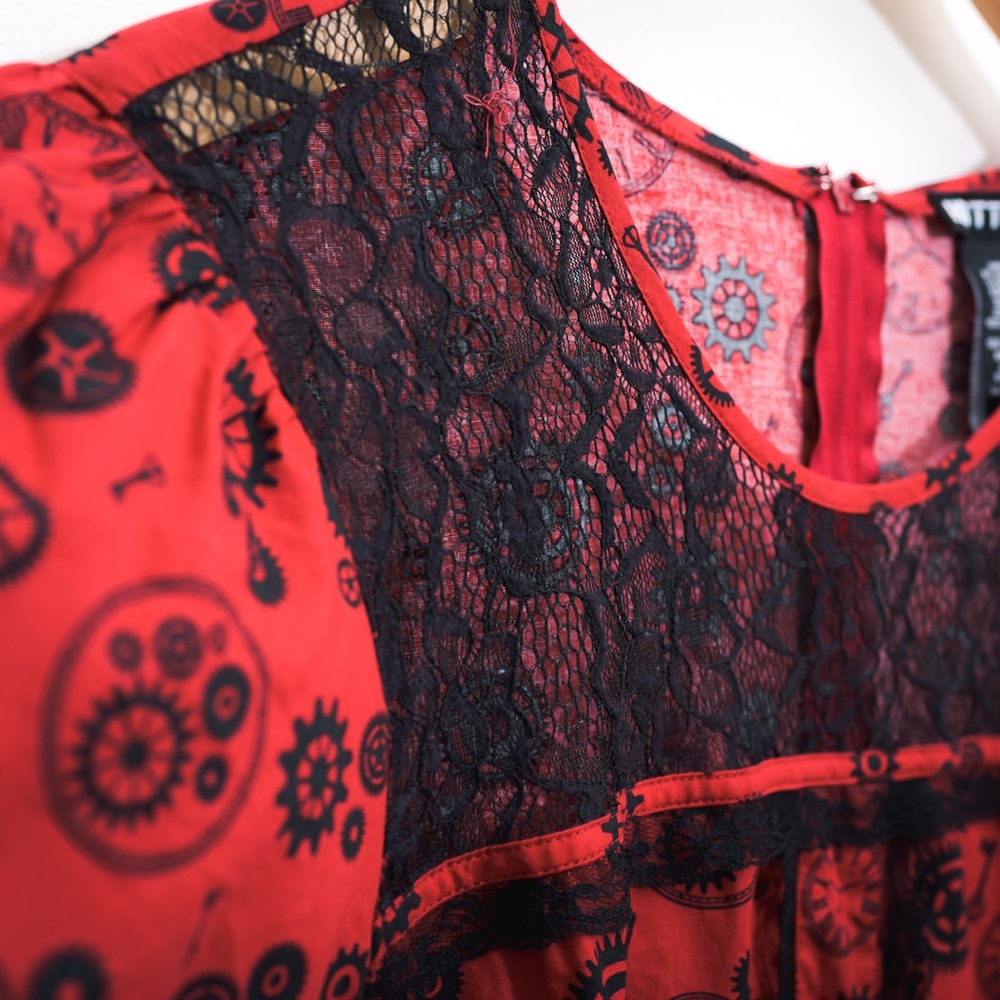 Whimisigoth Hot Topic Clock Lace Red Black Bright Dress XL - Picture 7 of 16
